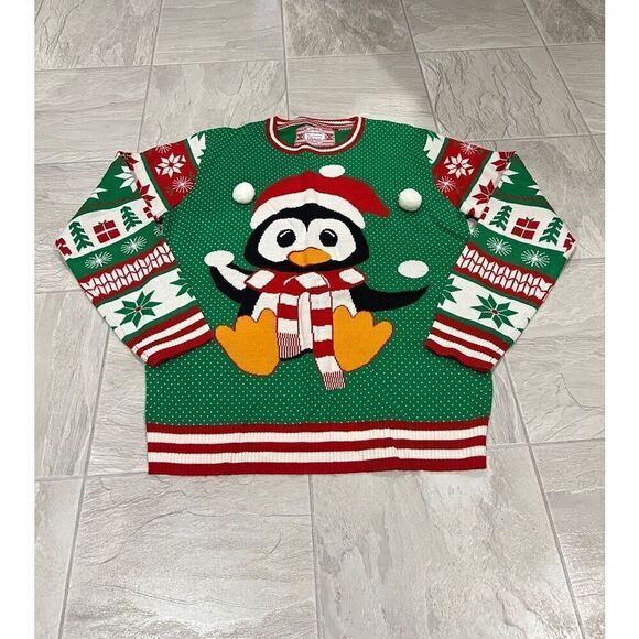 Runway Boulevard Penguin Christmas Sweater Ugly Sweater Men’s Size Medium 100% A - Picture 1 of 10